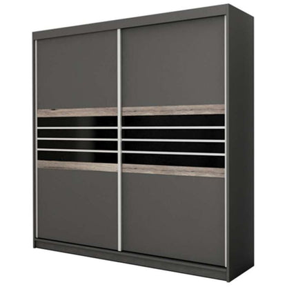 Dacorum Sliding 2 Door 203cm Wardrobe Glass Stripes - Black