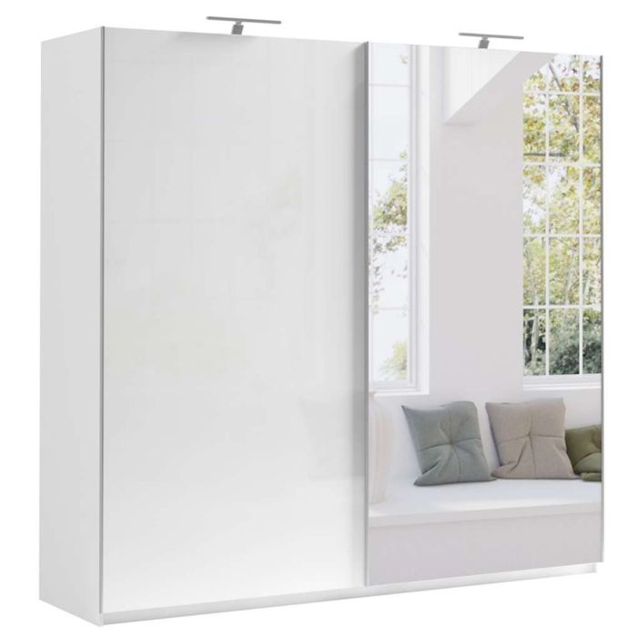 Morocco Sliding 2 Door White Mirror High Gloss Wardrobe - 150cm