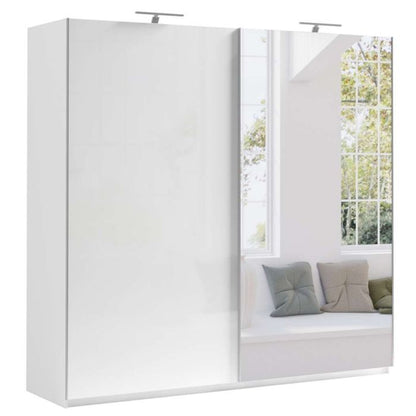 Morocco Sliding 2 Door Mirror White High Gloss Wardrobe - 200cm