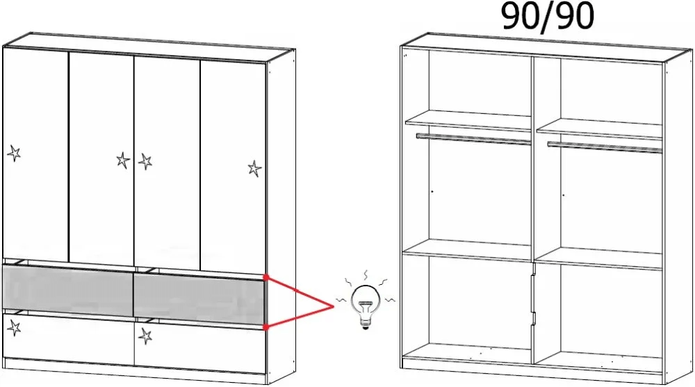 Winnipeg 4 Door 4 Drawer Combi Wardrobe in Alpine White and High Polish White with Halifax Oak - W 181cm