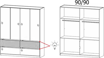 Winnipeg 4 Door 4 Drawer Combi Wardrobe in Alpine White and High Polish White with Halifax Oak - W 181cm