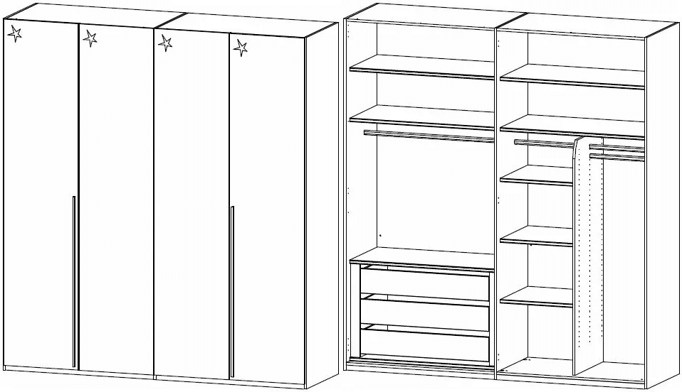 Montclar 4 Door Wardrobe in Sanremo Oak light and High Polish White - W 201cm