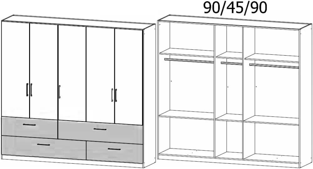 Bilbao-Extra 5 Door 4 Drawer Combi Wardrobe in Artisan Oak and Metallic Grey - W 226cm