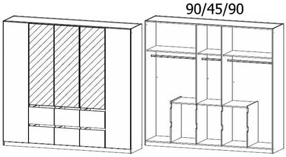 Mainz Alpine White 5 Door 6 Drawer Combi Wardrobe with 3 Mirror Front - 226cm