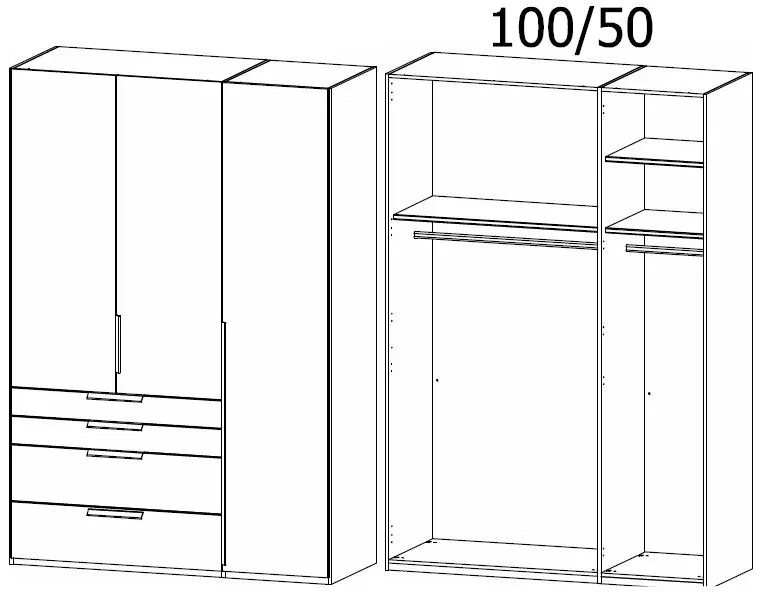 Purisma Graphite 3 Door 4 Drawer Combi Wardrobe with Basalt Glass Front - 151cm