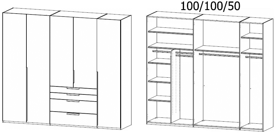 Purisma Graphite 5 Door 4 Drawer Combi Wardrobe - 251cm