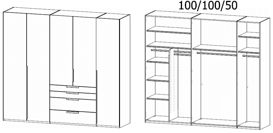 Purisma Silk Grey 5 Door 4 Drawer Combi Wardrobe with Glass Front - 251cm