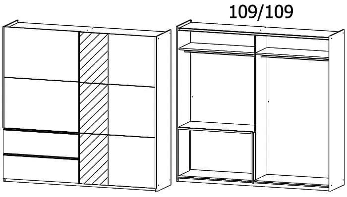 Sevilla Alpine White 2 Door 2 Drawer Combi Sliding Wardrobe with Aluminium Handle Strips and Mirror Panel - 218cm