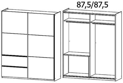 Sevilla Artisan Oak 2 Door 2 Drawer Combi Sliding Wardrobe with Metallic Grey Handle Strips - 175cm