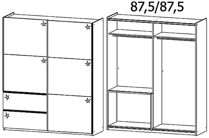 Sevilla High Gloss Alpine White 2 Door 2 Drawer Combi Sliding Wardrobe with Metallic Grey Handle Strips - 175cm