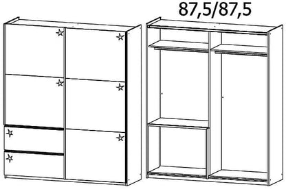 Sevilla High Gloss Metallic Grey 2 Door 2 Drawer Combi Sliding Wardrobe with Aluminium Handle Strips - 175cm