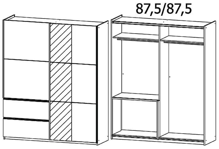 Sevilla Metallic Grey 2 Door 2 Drawer Combi Sliding Wardrobe with Aluminium Handle Strips and Mirror Panel - 218cm