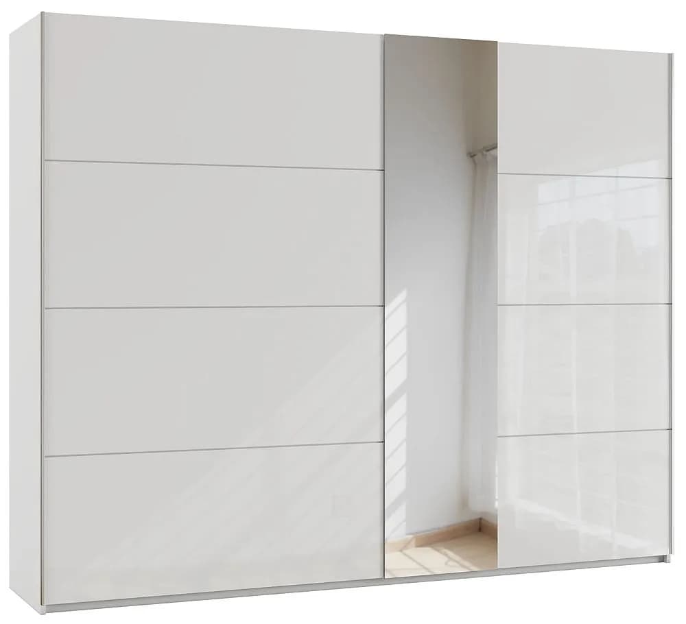 Miramar 2 Door Sliding Wardrobe with White Glass and Mirror Front - W 271cm