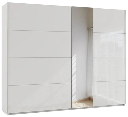 Miramar 2 Door Sliding Wardrobe with White Glass and Mirror Front - W 271cm