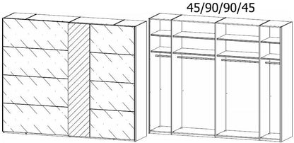 Miramar 2 Door Sliding Wardrobe with White Glass and Mirror Front - W 271cm