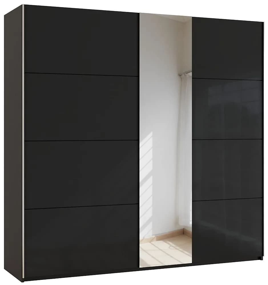Miramar 2 Door Sliding Wardrobe with Black Glass and Mirror Front - W 226cm