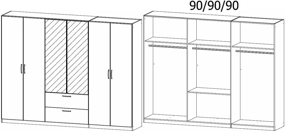 Skandi Quadra-Spin 6 Door 2 Mirror Combi Wardrobe - Silk Grey