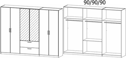 Skandi Quadra-Spin 6 Door 2 Mirror Combi Wardrobe - Silk Grey