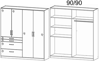Homburg 4 Door Combi Wardrobe 181cm - Metallic Grey Carcase and High Polish Effect Grey Front