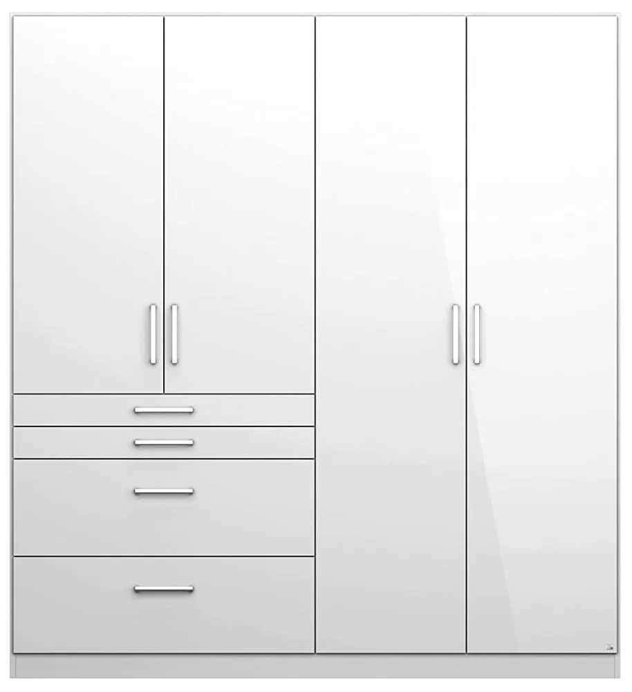 Homburg 4 Door Combi Wardrobe in White - 181cm - Alpine White Carcase and High Polish White Front