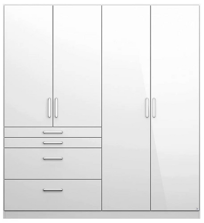 Homburg 4 Door Combi Wardrobe in White - 181cm - Alpine White Carcase and High Polish White Front
