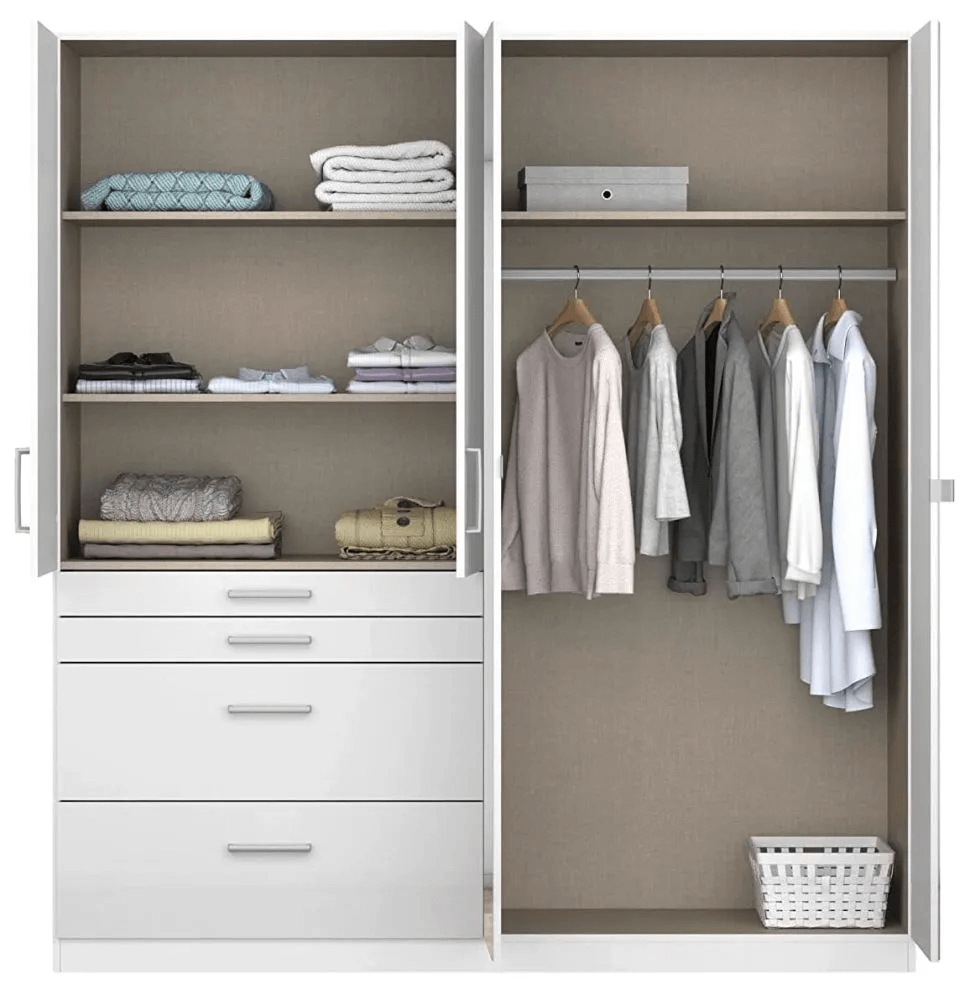 Homburg 4 Door Combi Wardrobe in White - 181cm - Alpine White Carcase and High Polish White Front