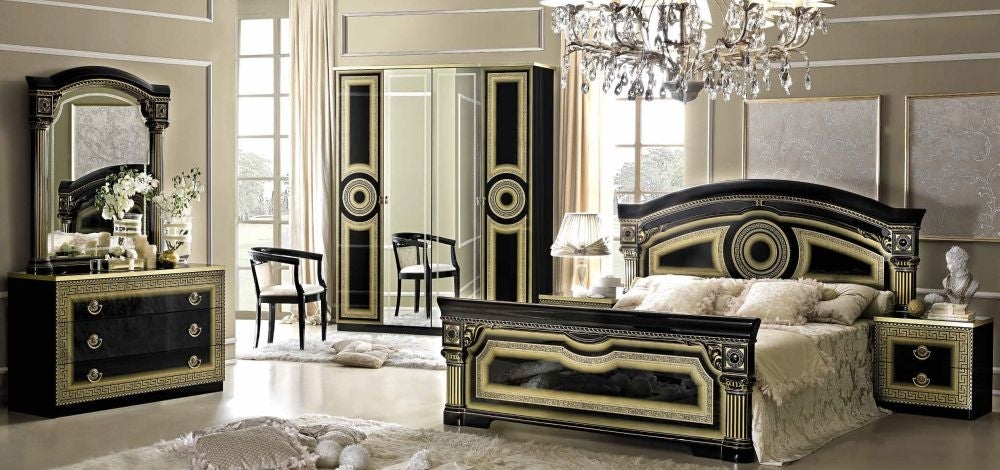 Aida Black and Gold Italian 4 Door Wardrobe