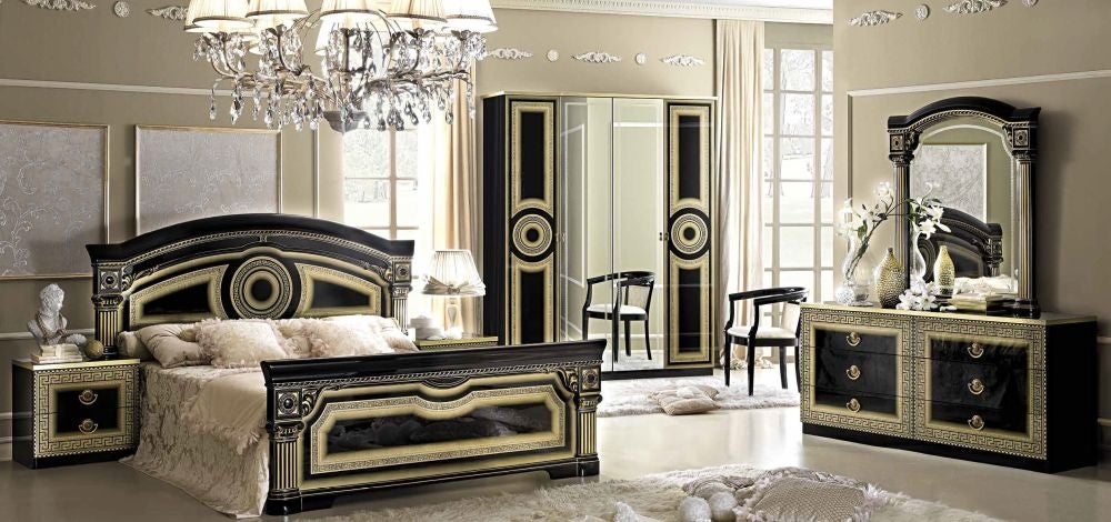 Aida Black and Gold Italian 4 Door Wardrobe