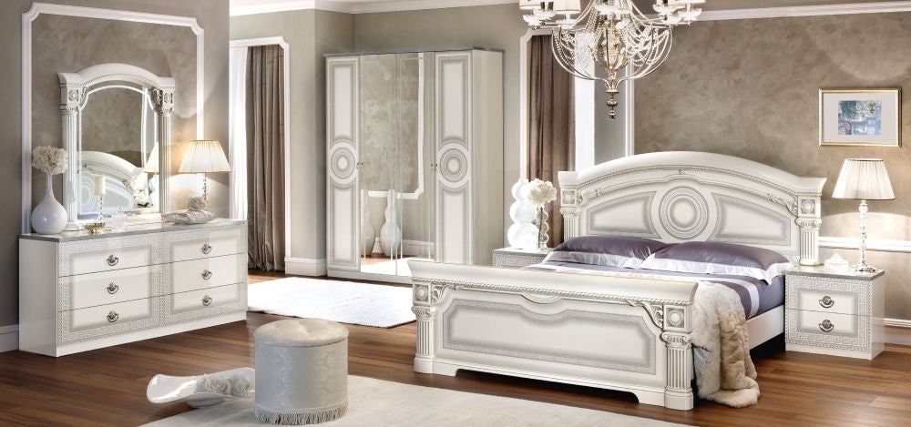 Aida White and Silver Italian 4 Door Wardrobe