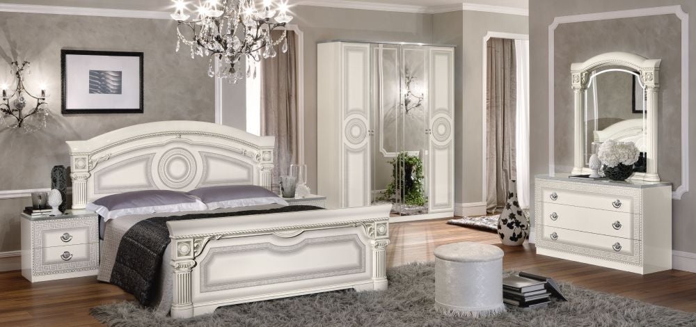 Aida White and Silver Italian 4 Door Wardrobe