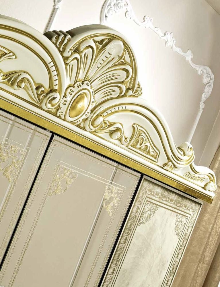 Leonardo Night Italian Ivory High Gloss and Gold 4 Door Wardrobe