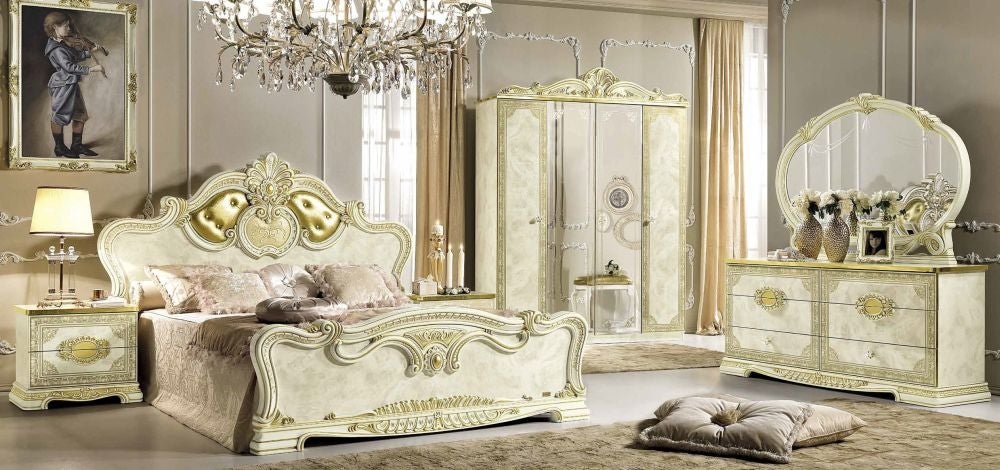 Leonardo Night Italian Ivory High Gloss and Gold 4 Door Wardrobe