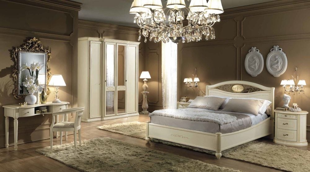 Siena Night Ivory Italian 4 Door Wardrobe with 2 Mirror