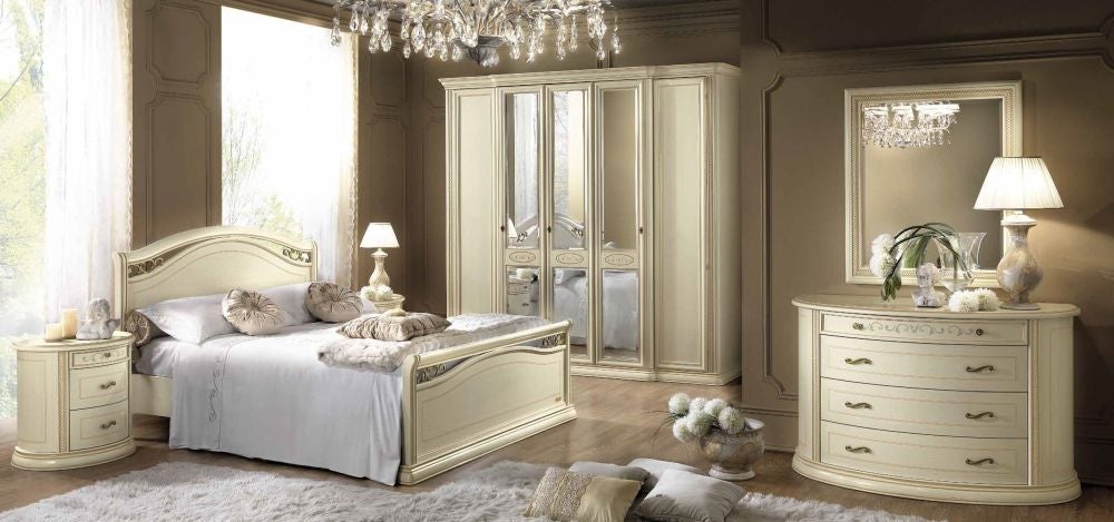 Siena Night Ivory Italian 5 Door Wardrobe with 3 Mirror