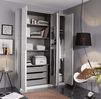 Bellezza 3 Door Wardrobe in White and Silk Grey - W 141cm
