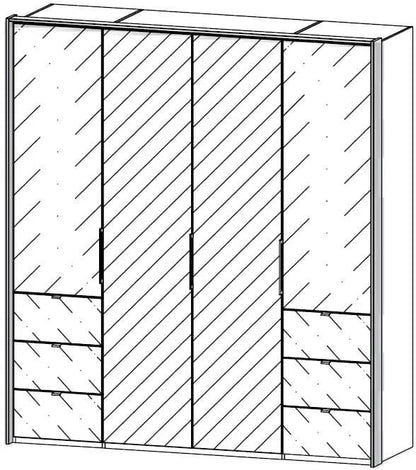 Erimo 4 Door Combi Folding Wardrobe in Graphite and Basalt Glass - W 204cm