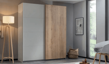 Halifax 2 Door Sliding Wardrobe in Alpine White and Oak - W 181cm