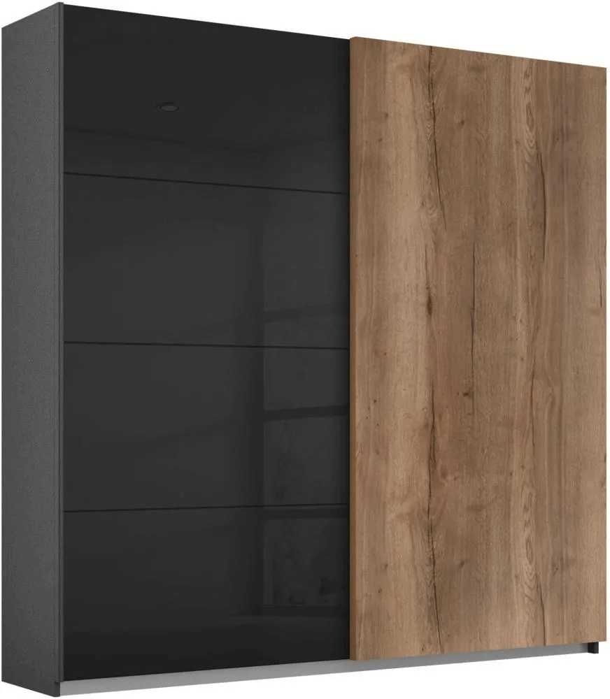 Halifax 2 Door Sliding Wardrobe in Metallic Grey and Glass Basalt with Oak - W 181cm