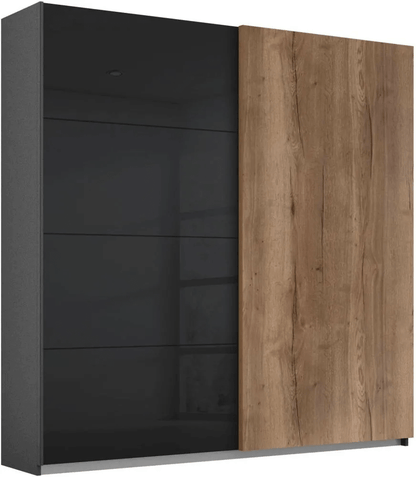 Halifax 2 Door Sliding Wardrobe in Metallic Grey and Glass Basalt with Oak - W 181cm