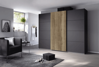 Halifax 3 Door Sliding Wardrobe in Metallic Grey and Oak - W 271cm