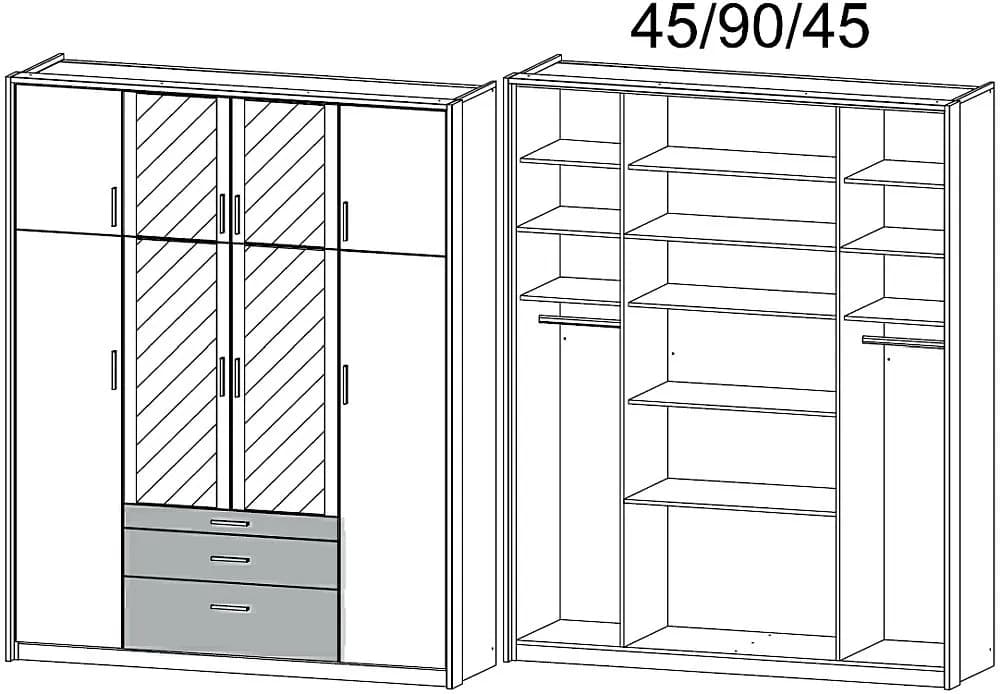 Hildesheim Extra 8 Door Combi Wardrobe in Metallic Grey and White - W 186cm