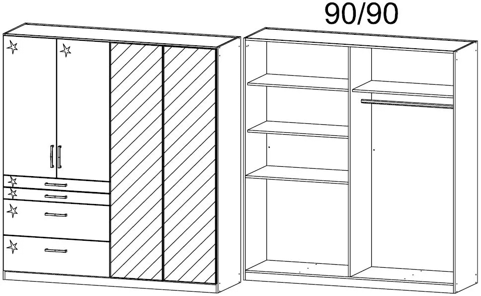 Homburg 4 Door Combi Wardrobe in Stirling Oak and White Gloss - W 181cm