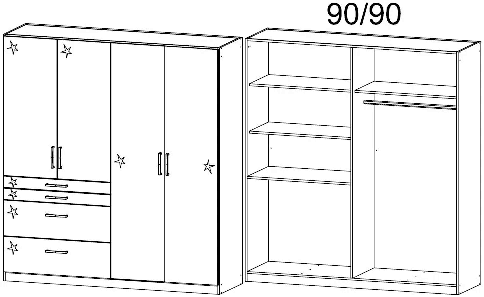 Homburg 4 Door Wardrobe in White - W 181cm