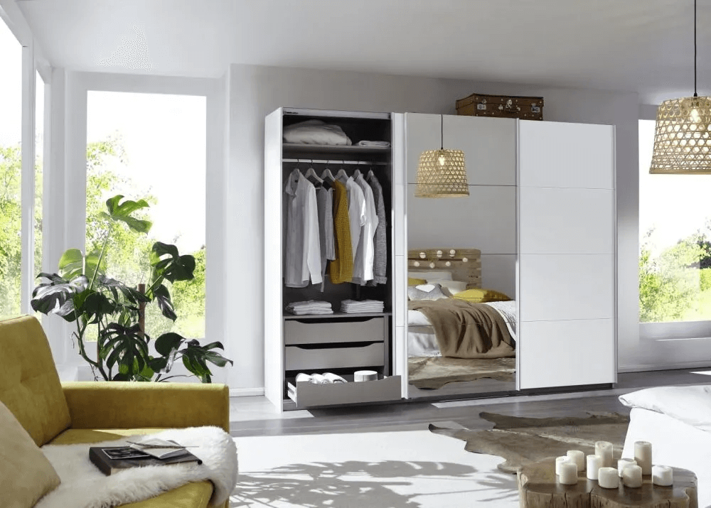 Kulmbach 3 Door Sliding Wardrobe in Alpine White with Aluminium Handle Strips - W 203cm