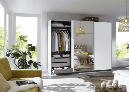 Kulmbach 3 Door Sliding Wardrobe in Alpine White with Aluminium Handle Strips - W 203cm