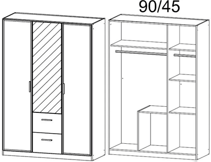 Marl 3 Door Combi Wardrobe in Oak - W 136cm