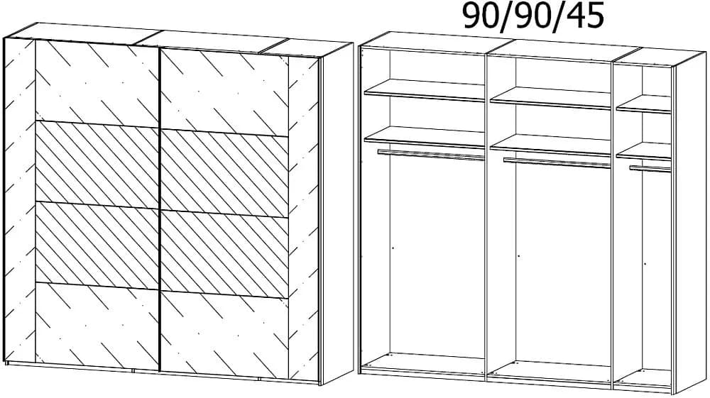 Miramar 2 Door Mirror Sliding Wardrobe in Silk Grey - W 226cm