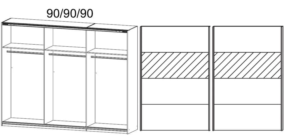 Quadra 2 Door Sliding Wardrobe in Oak and White Glass - W 271cm