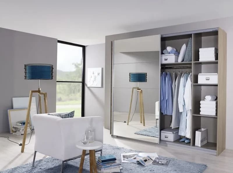 Quadra 2 Door Mirror Sliding Wardrobe in Sonoma Oak - W 226cm