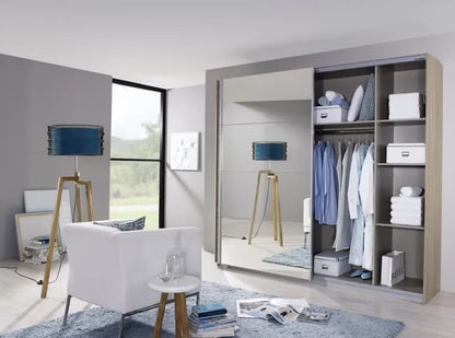 Quadra 2 Door Mirror Sliding Wardrobe in Sonoma Oak - W 226cm